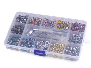 Kit premium pentru capse și ocheți cu 600 de piese multicolore (diametru interior 5 mm) - complet cu preducea și cutie pentru depozitare