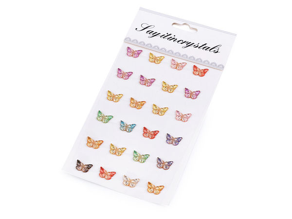 Benzi decorative autoadezive cu strasuri din cristal în formă de fluturași pentru lucru manual, decorațiuni DIY și scrapbooking (Culori asortate, set de 24 bucăți)