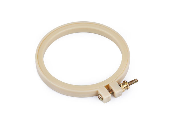 Gherghef rotund premium din plastic pentru broderie (Ø8,5 cm) – Ramă mică pentru lucru manual cu șurub metalic reglabil