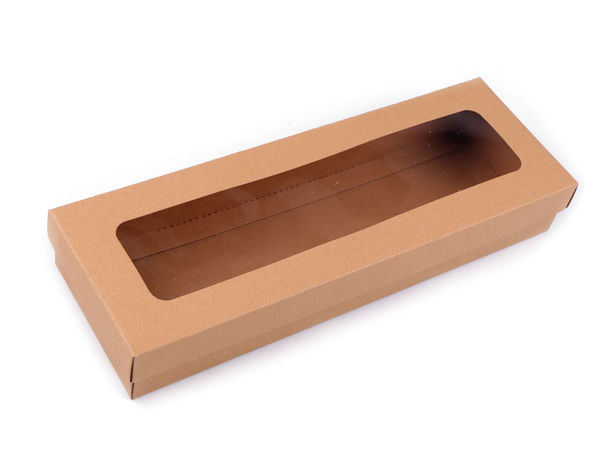 Cutie de cadou din carton Kraft natur cu fereastră transparentă - Cutie lungă de ambalare pentru eșarfe, cravate și produse de artizanat