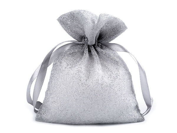 Săculețe premium din organza cu sclipici pentru cadouri - Săculețe pentru mărturii cu șnur, 10x13 cm