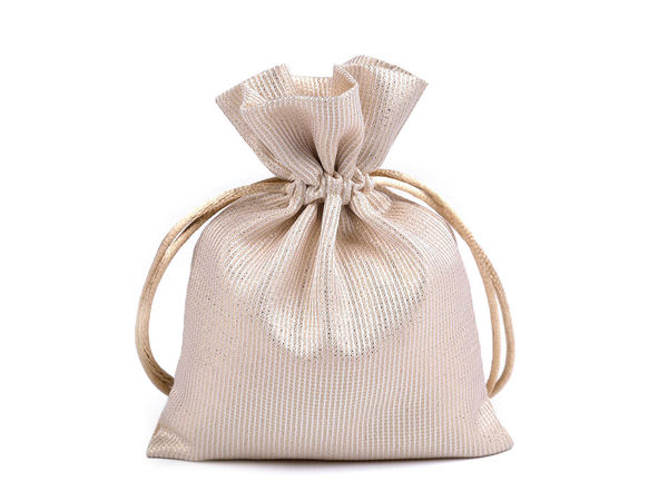 Săculeț elegant de cadou din satin strălucitor cu lurex metalic și șnur, 10x13 cm