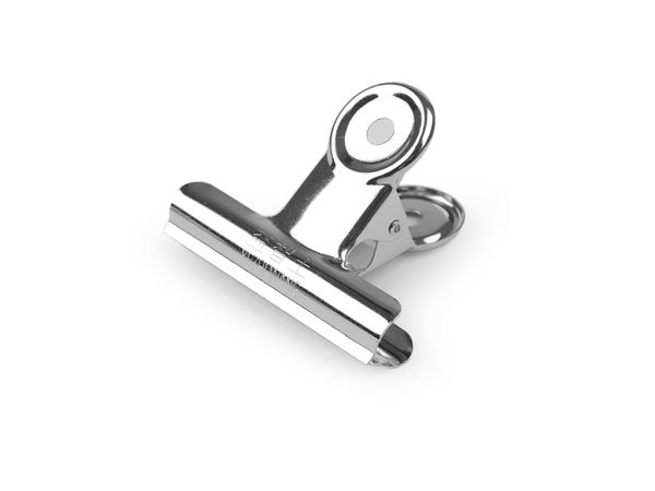 Clemă metalică premium pentru croitorie și materiale textile, finisaj nichel, 6,3 cm - Clemă rezistentă cu arc și orificiu de agățare