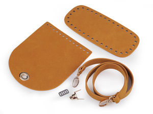 Set premium de accesorii din piele ecologică pentru confecționare geantă – Kit DIY pentru genți croșetate și tricotate, cu bază preperforată, clapetă și baretă