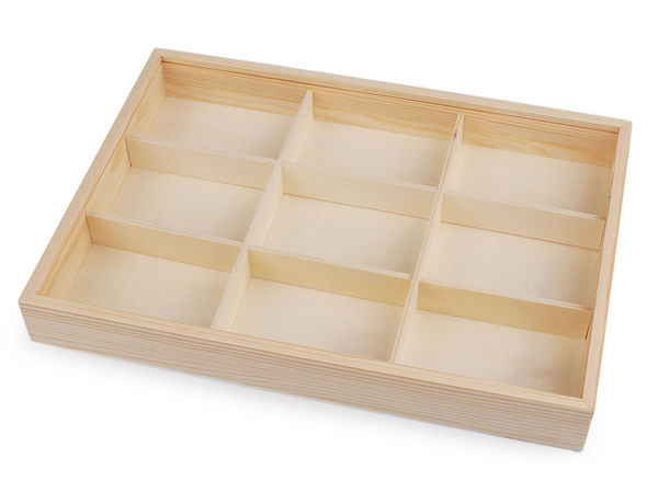 Organizator premium din lemn pentru depozitare, cu capac transparent glisant și separatoare detașabile - Lemn natural deschis