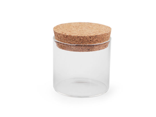 Borcane premium din sticlă transparentă cu dop din plută naturală - Recipiente multifuncționale pentru craft și expunere (65x60 mm și 65x80 mm)