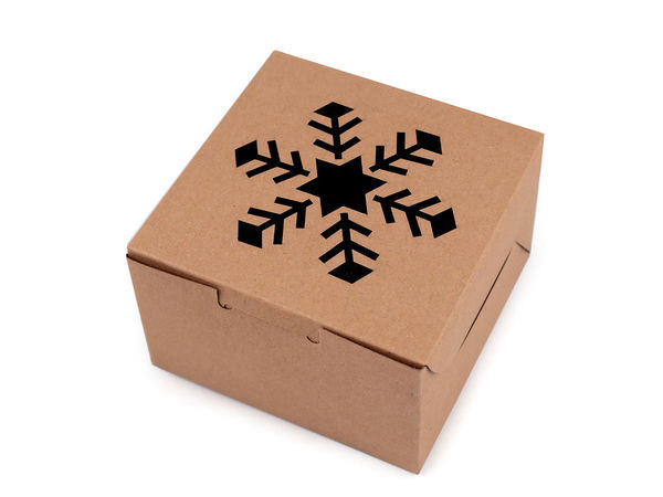 Cutie cadou de Crăciun din carton kraft natural cu fereastră festivă - Brad și Fulg de nea