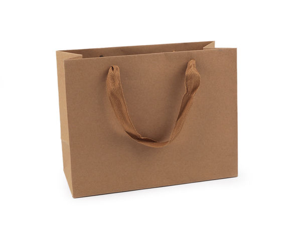 Pungă premium de cadou din hârtie Kraft natur cu mânere din panglică (23 x 17.5 cm) - Pungă personalizabilă pentru activități creative și cadouri corporate
