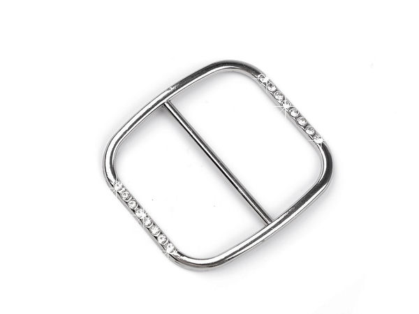 Cataramă culisantă metalică cu ștrasuri (40 mm) - Finisaj nichel premium