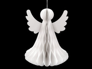Decorațiune înger pliabil din hârtie fagure, alb, pentru suspendat și așezat - 32 cm
