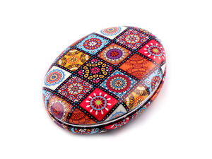 Oglindă cosmetică compactă premium cu design elegant Mandala - Oglindă de buzunar cu două fețe din piele ecologică (Ovală, 1x & Lupă)