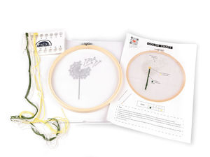 Kit de broderie florală DIY pe tull transparent cu gherghef din bambus – Model botanic pre-imprimat, fire muline și set de ace
