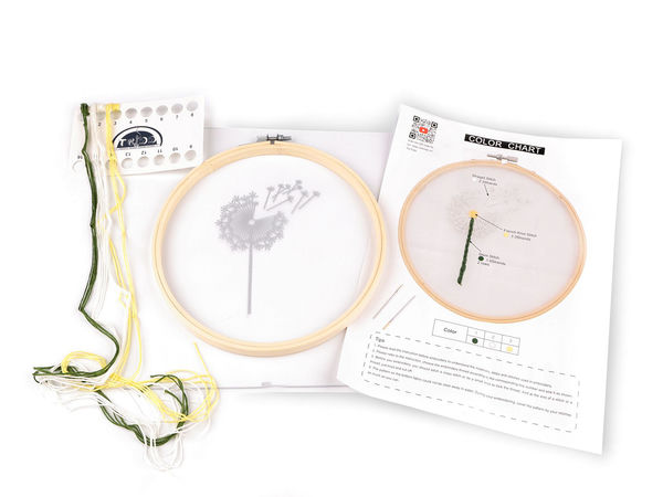 Kit de broderie florală DIY pe tull transparent cu gherghef din bambus – Model botanic pre-imprimat, fire muline și set de ace