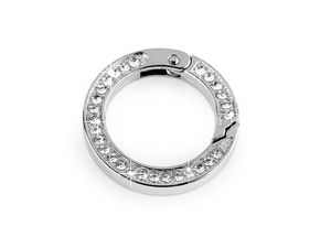Carabină inelară rotundă premium cu arc și ștrasuri (Ø24mm, profil pătrat)