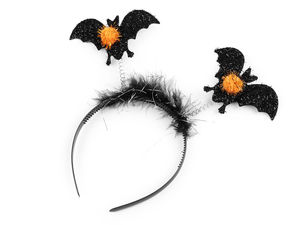 Bentiță neagră de Halloween cu ornamente pe arcuri, liliac și craniu