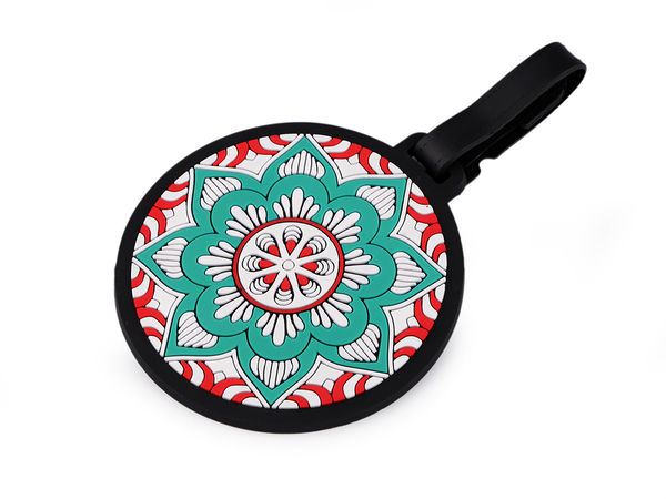 Etichetă din silicon pentru bagaje cu model Mandala - Etichetă de identificare rotundă și flexibilă pentru călătorii, potrivită pentru valize și genți de mână