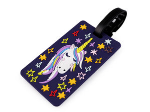 Etichetă premium din silicon pentru bagaje, cu baretă de prindere - Bufniță și unicorn