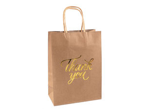 Pungă cadou din hârtie premium cu inscripție metalizată „Thank You” - 16 x 22 cm