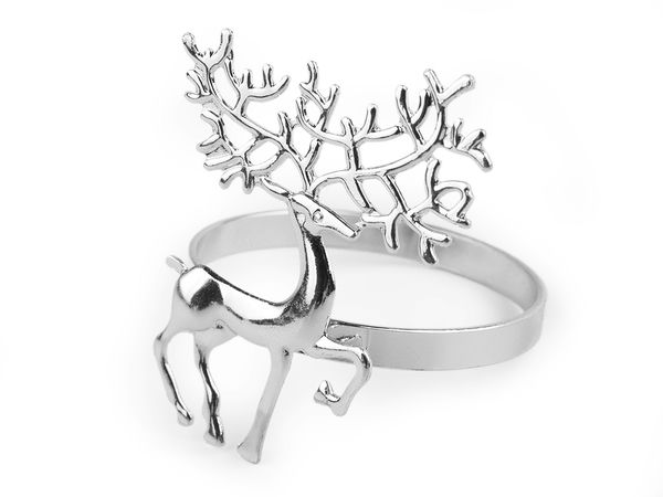 Inel elegant din metal pentru șervețele, model cerb - Decor premium pentru Crăciun și mese festive