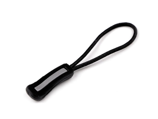Buclă reflectorizantă premium pentru fermoar - șnur prelungitor antiderapant negru pentru jachete, rucsacuri și echipamente (9x25 mm)