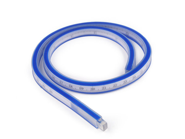 Riglă flexibilă pentru croitorie, tipare și desen - Șablon curbabil albastru cu dublă gradație metrică și imperială (40 cm / 50 cm)