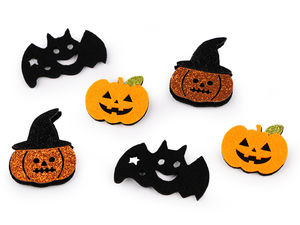 Asortiment de forme din fetru cu sclipici pentru Halloween - Decorațiuni DIY premium din fetru de poliester pentru lucru manual, coasere, lipire și decor de masă (mix de 3 piese)