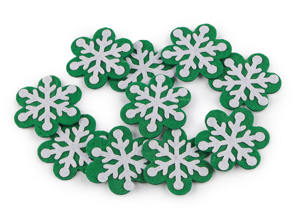 Aplicații premium din fetru în formă de fulgi de zăpadă pentru Crăciun (50 mm) - Forme decorative festive din fetru pentru lucru manual, cusut și decorațiuni de sărbători