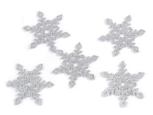 Decorțiuni fulgi de zăpadă din fetru pentru Crăciun, argintii cu sclipici - Accesorii 75 mm pentru galanterie și decorațiuni de sărbători