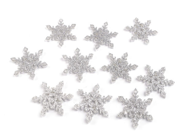 Fulgi de zăpadă din fetru argintiu cu sclipici – Elemente decorative pentru sărbători, 40 mm