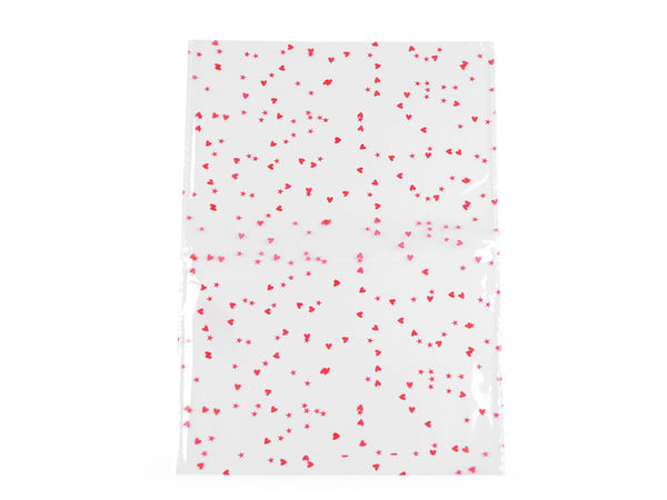 Pungi transparente pentru ambalare cadouri cu model cu inimi (18x25 cm) - Ambalaje elegante pentru cosmetice, lumânări și mărturii