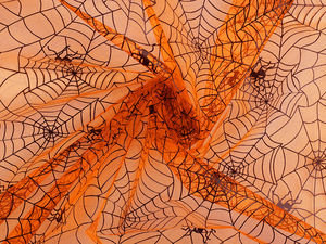 Material Organza Premium cu Imprimeu Pânză de Păianjen - Plasă Decorativă Rigidă pentru Costume de Halloween și Decorarea Meselor
