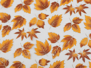 Material organza moale premium cu frunze de toamnă cu sclipici - Galben-portocaliu