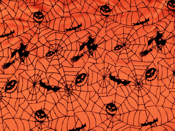 Material decorativ din saten premium pentru Halloween - Imprimeu cu motive cu textură catifelată pentru costume și decorarea meselor