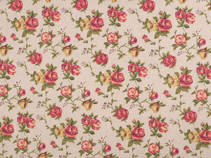 Pânză din bumbac tip canvas premium cu model floral cu trandafiri - Țesătură grosieră imitație de in pentru decorațiuni interioare și croitorie