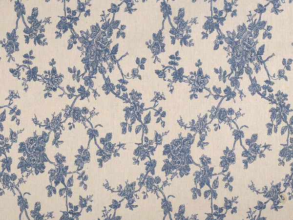 Țesătură premium tip canvas imitație in și bumbac cu model floral - Albastru iută