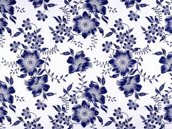 Țesătură canvas din bumbac premium cu imprimeu floral blueprint