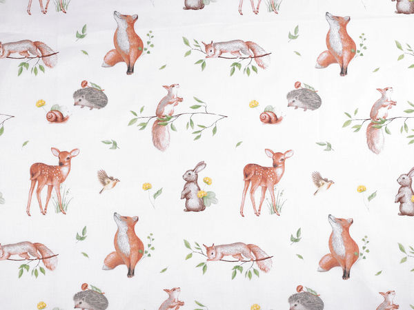 Țesătură Canvas din Bumbac Premium cu Imprimeu Animale de Pădure - Material de Calitate Superioară pentru Croitorie și Proiecte Creative