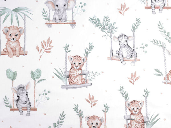 Țesătură premium canvas din bumbac cu animale din safari - Material de croitorie pentru copii și bebeluși