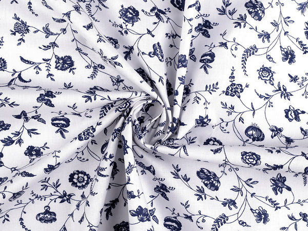 Țesătură canvas premium din bumbac cu aspect de in, cu imprimeu floral și botanic