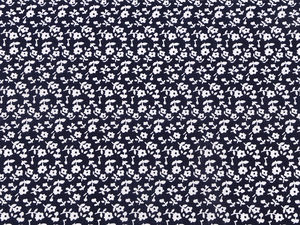 Țesătură canvas din bumbac premium cu imprimeu floral - Model cu flori mici albastru închis