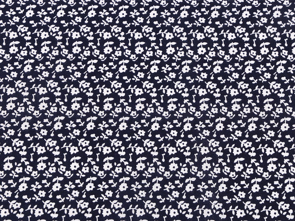 Țesătură canvas din bumbac premium cu imprimeu floral - Model cu flori mici albastru închis