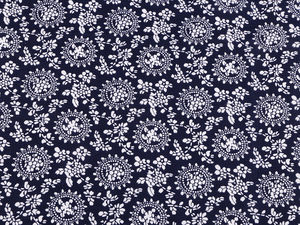 Țesătură premium din bumbac canvas albastru închis - Imprimeu floral și botanic în stil blueprint