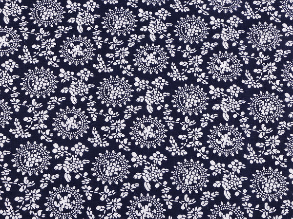 Țesătură premium din bumbac canvas albastru închis - Imprimeu floral și botanic în stil blueprint