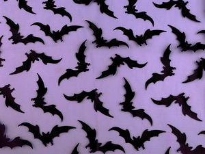 Tricot fin tip voal cu imprimeu cu lilieci - Material premium, lejer, pentru decorațiuni de Halloween și proiecte creative