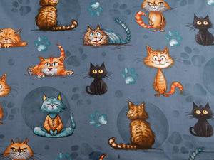 Țesătură premium din bumbac tip canvas cu motiv jucăuș cu pisici - Material durabil din amestec de bumbac pentru croitorie, decorațiuni interioare și accesorii