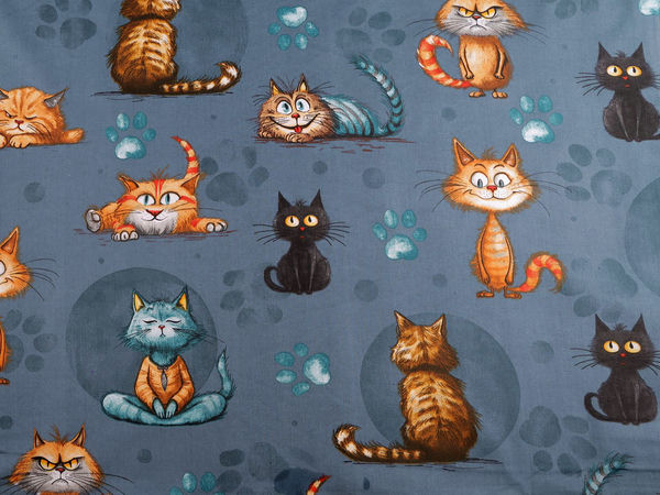 Țesătură premium din bumbac tip canvas cu motiv jucăuș cu pisici - Material durabil din amestec de bumbac pentru croitorie, decorațiuni interioare și accesorii
