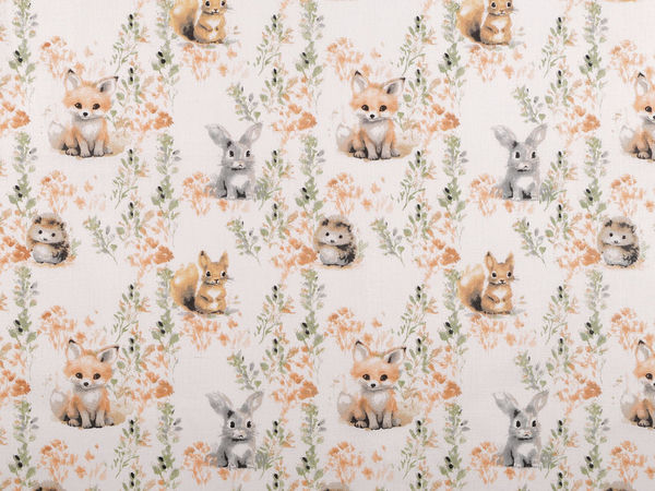 Pânză canvas din bumbac premium cu motive simpatice cu animale - 959 Alb