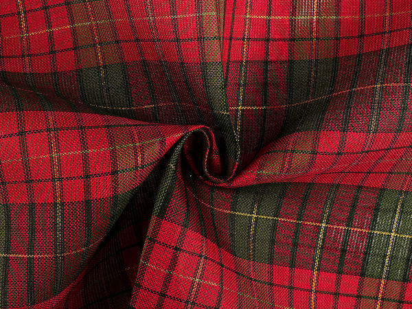 Material textil decorativ premium de Crăciun, în carouri, cu lurex strălucitor