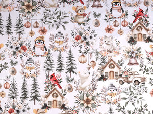 Pânză canvas din bumbac premium pentru Crăciun, albă - Material textil festiv pentru proiecte de cusut