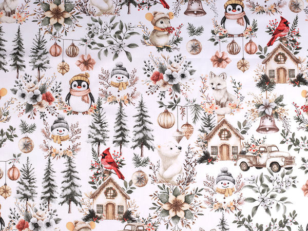 Pânză canvas din bumbac premium pentru Crăciun, albă - Material textil festiv pentru proiecte de cusut